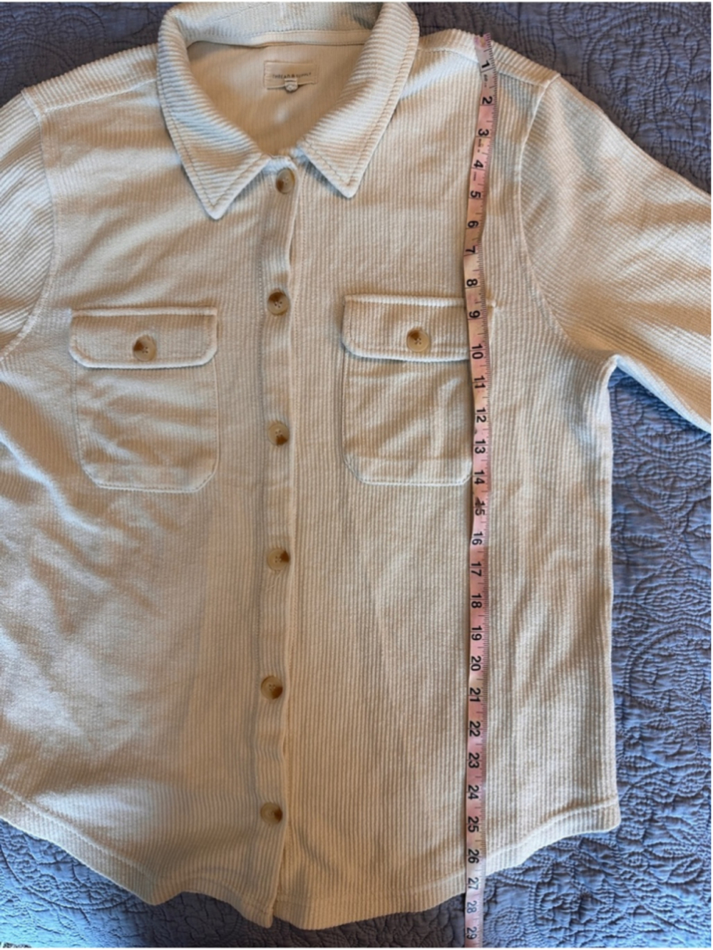 Thread & Supply Cream Ribbed Button-Front Utility Shacket - Picture 6 of 8